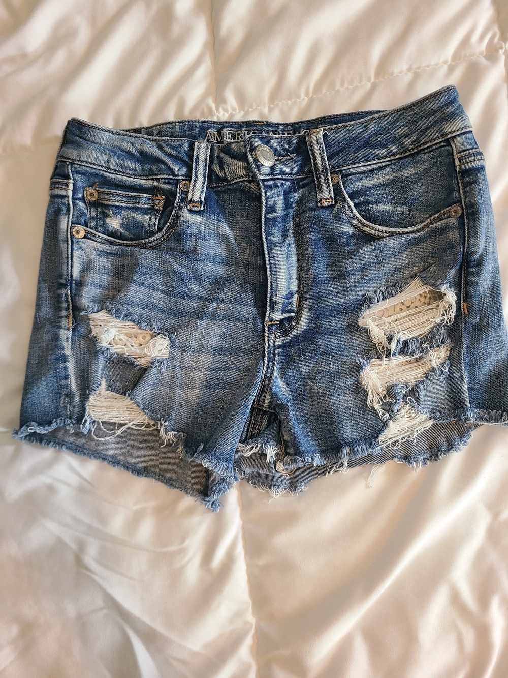 American Eagle Outfitters Distressed Blue Denim Shorts